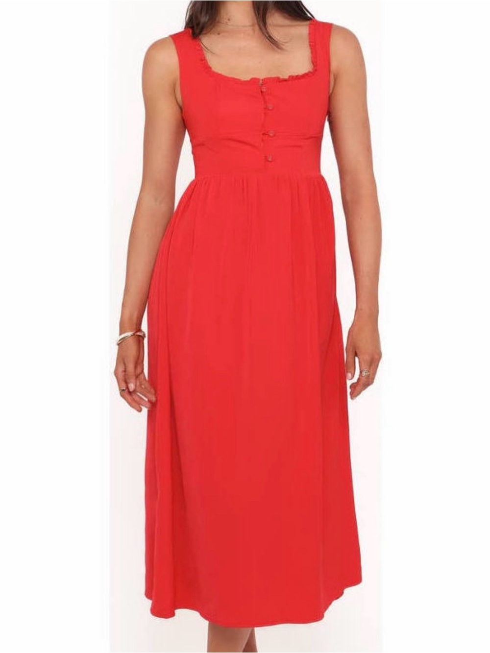 Petal and pup Red Sleeveless Midi Dress with Button Front